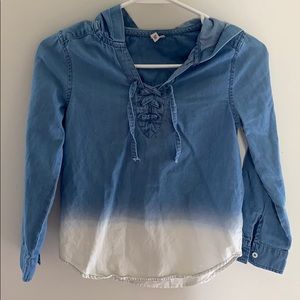 Girls SO Brand Chambray lace up hooded top Sz M